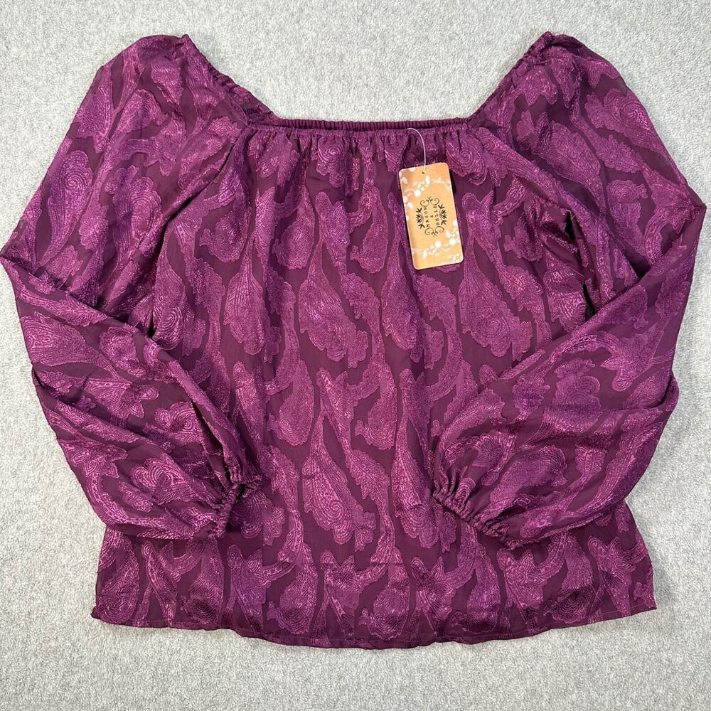 Mason & Belle Purple Sheer Sleeve Peasant Blouse Women's Medium New